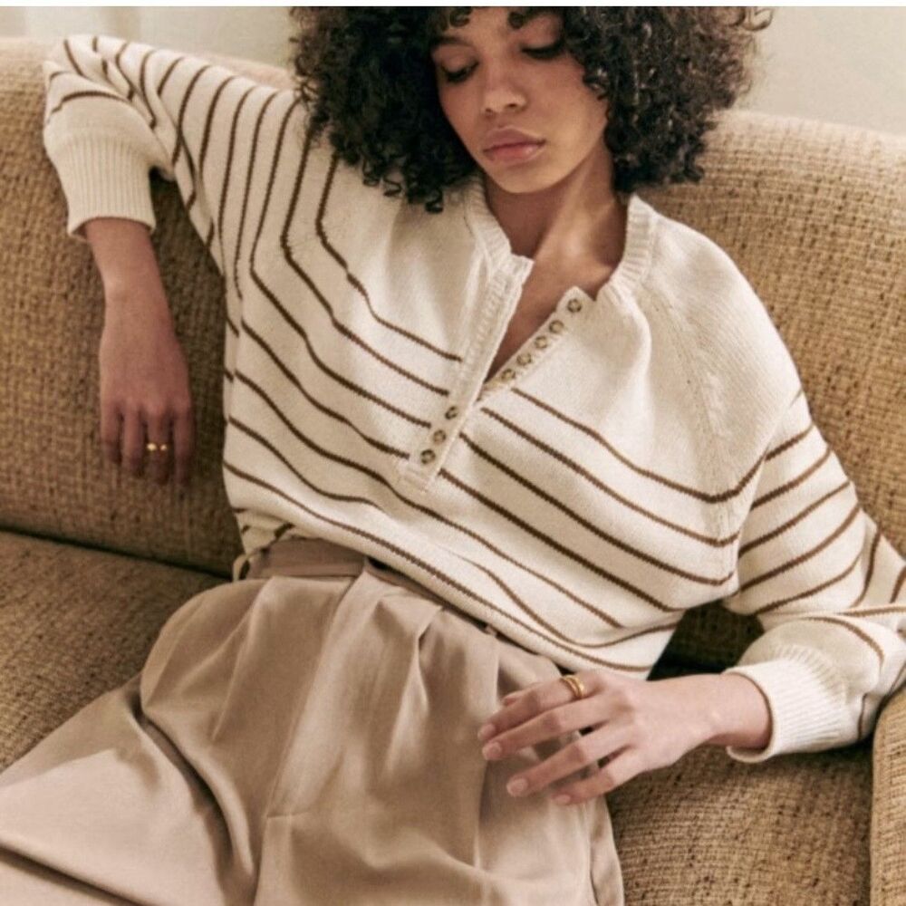 Sezane Leotine Jumper Sweater Women’s Medium Striped Cotton Knit Pullover Italy